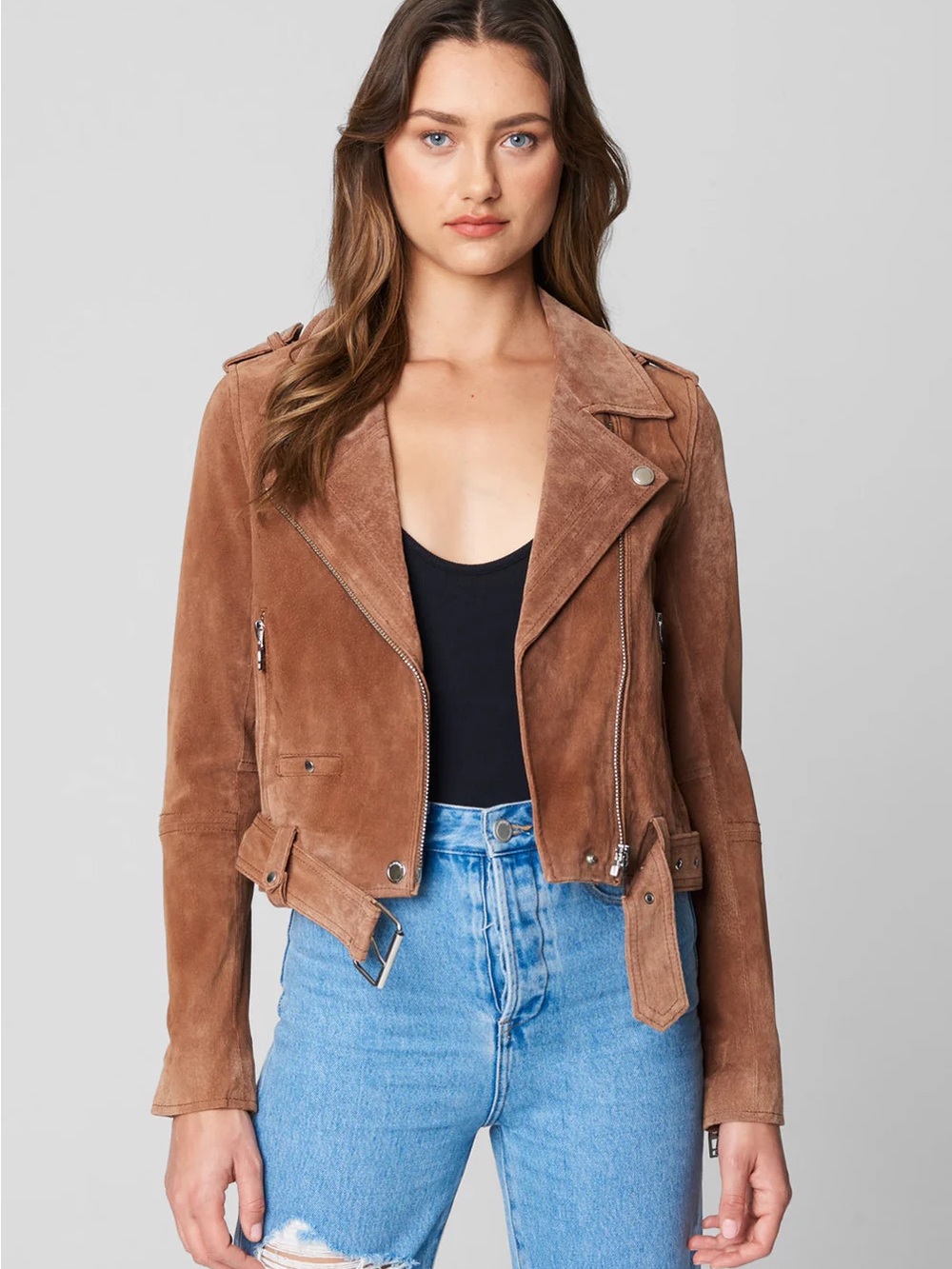 Blank NYC Suede Moto Jacket in Camel Brown